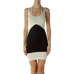 Wowcouture Beige Black Body-Con Dress
